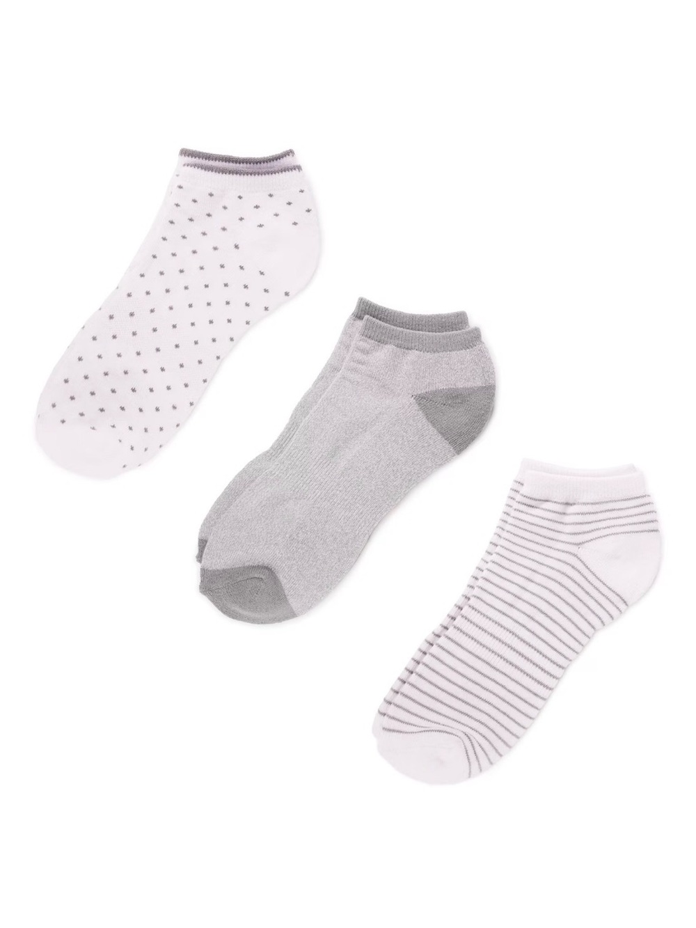 Muk Luks Women’s 3-Pack Low-Cut in White & Gray Cushioned Ankle Socks